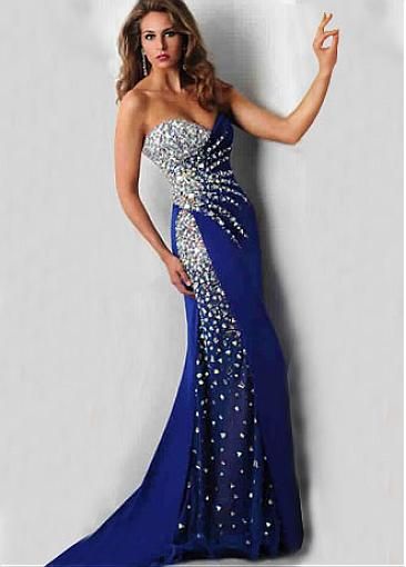 Size 10 Strapless Sequined Blue Mermaid Dress on Queenly