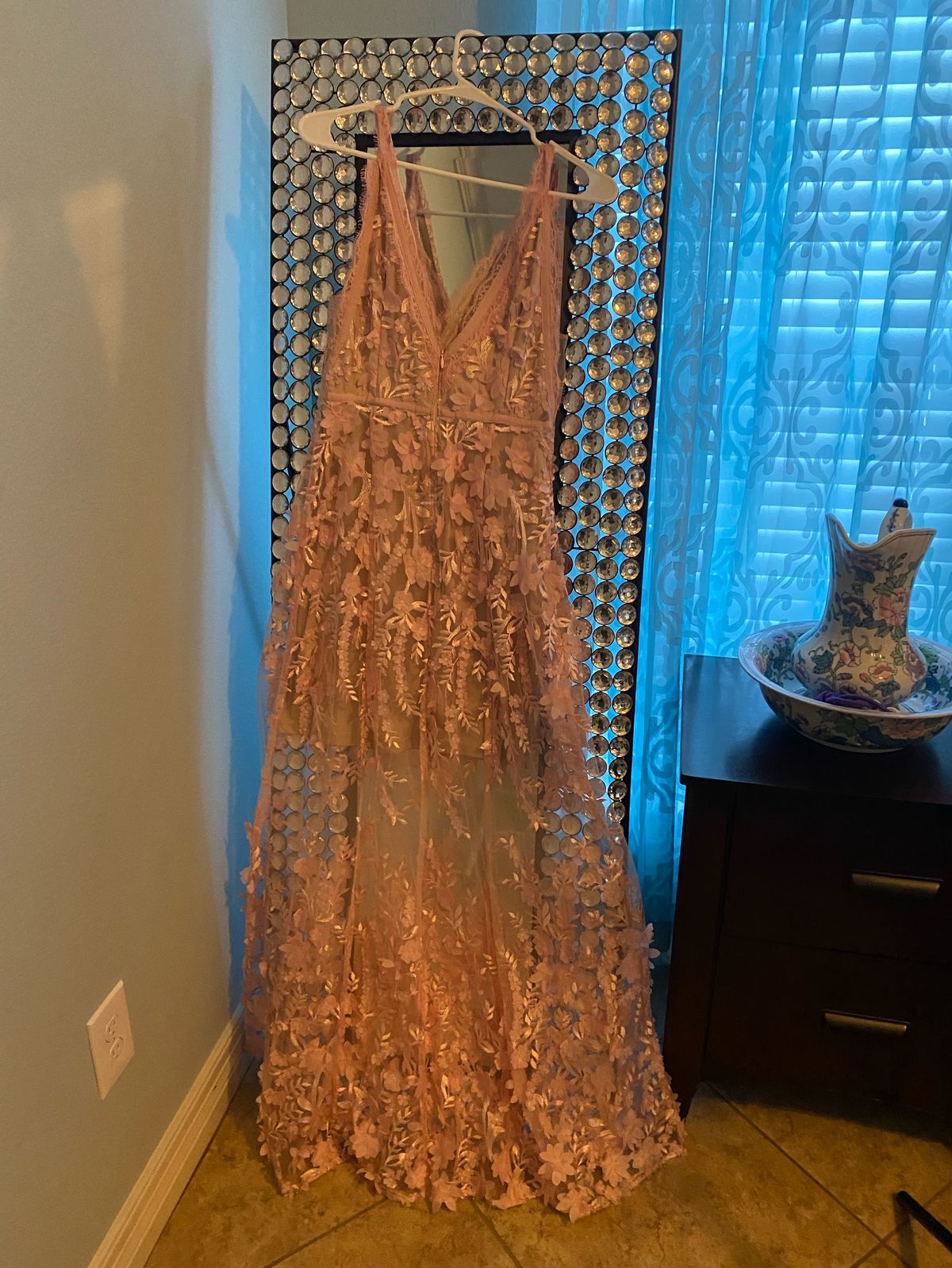 Size 6 Prom Sheer Coral Floor Length Maxi on Queenly