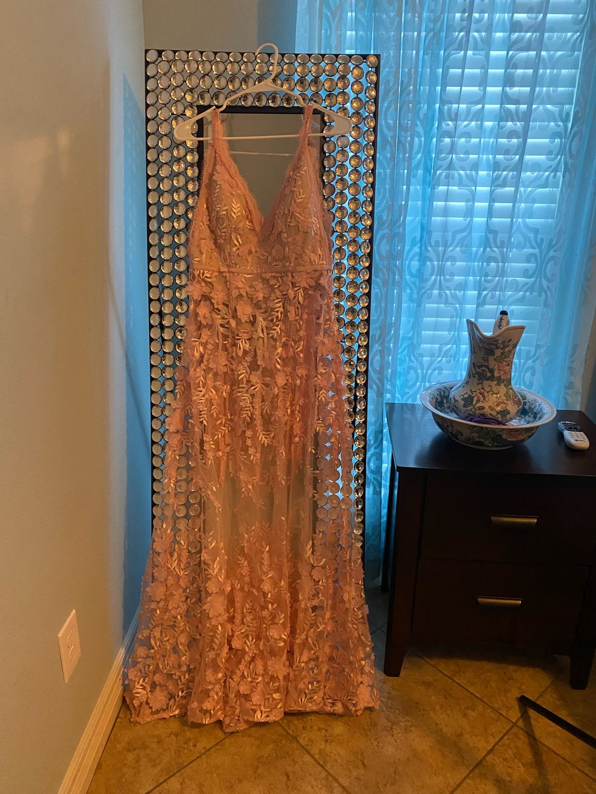 Size 6 Prom Sheer Coral Floor Length Maxi on Queenly