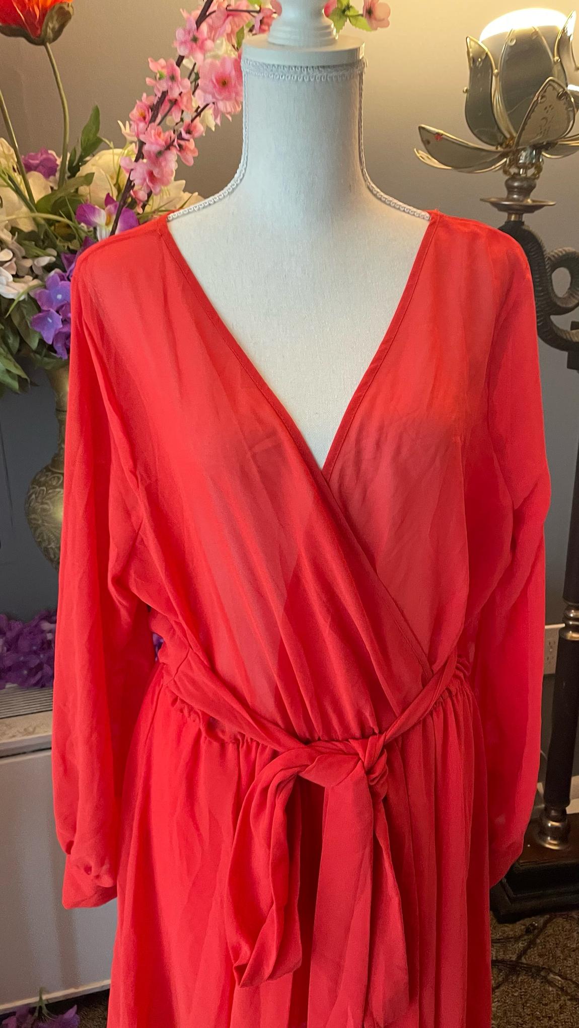 Plus Size 18 Long Sleeve Orange A-line Dress on Queenly