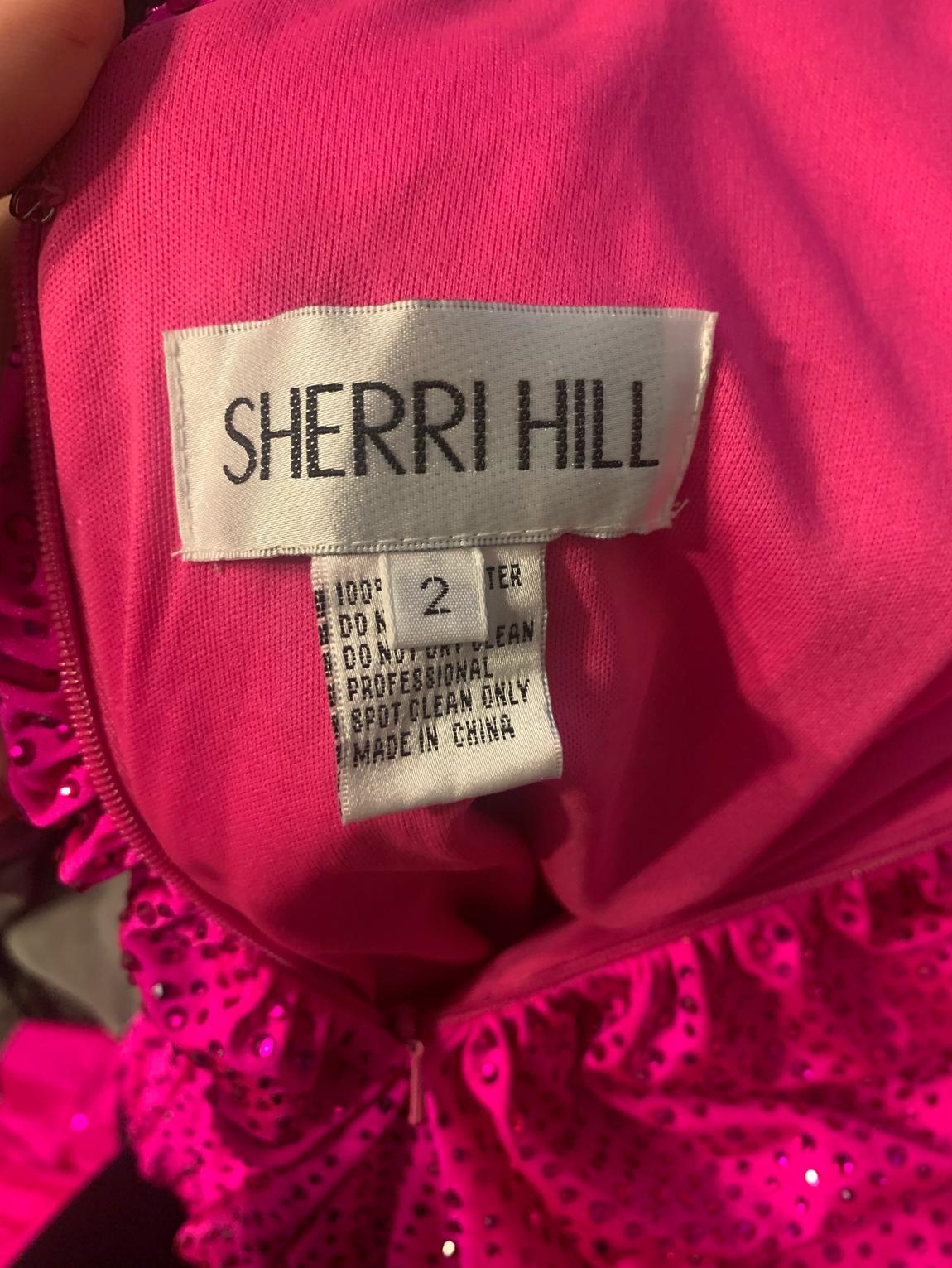Sherri Hill Size 2 Bridesmaid Plunge Satin Hot Pink Dress With Train on Queenly
