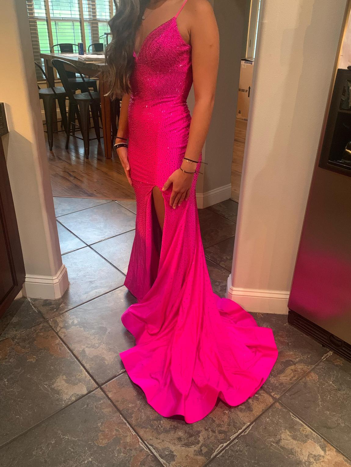 Sherri Hill Size 2 Bridesmaid Plunge Satin Hot Pink Dress With Train on Queenly