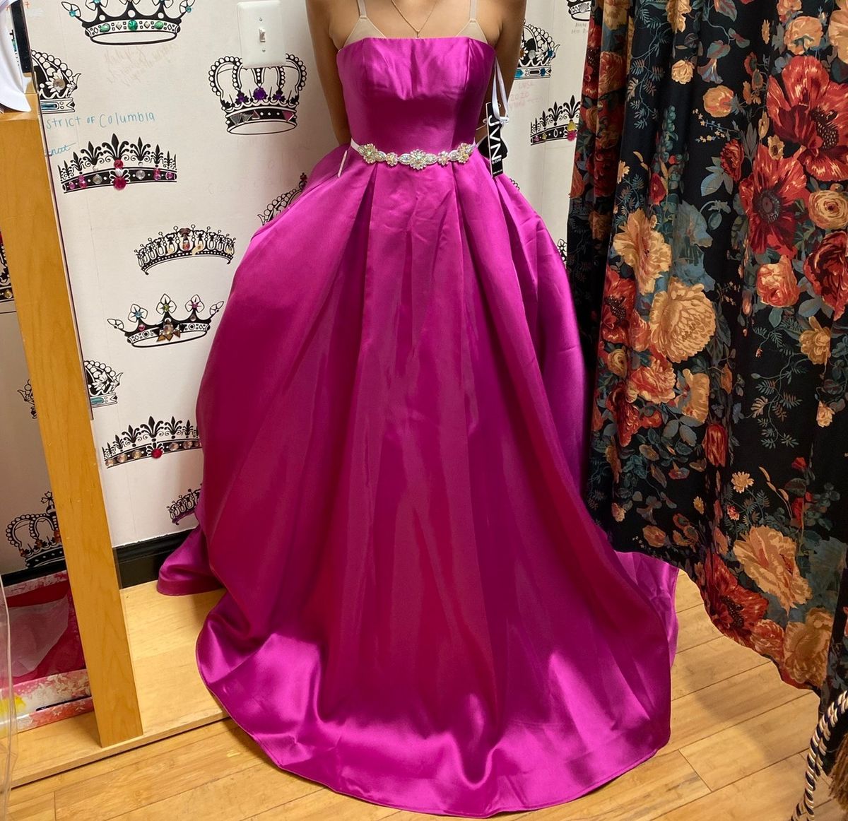 Jovani Size 0 Prom Strapless Satin Hot Pink Ball Gown on Queenly