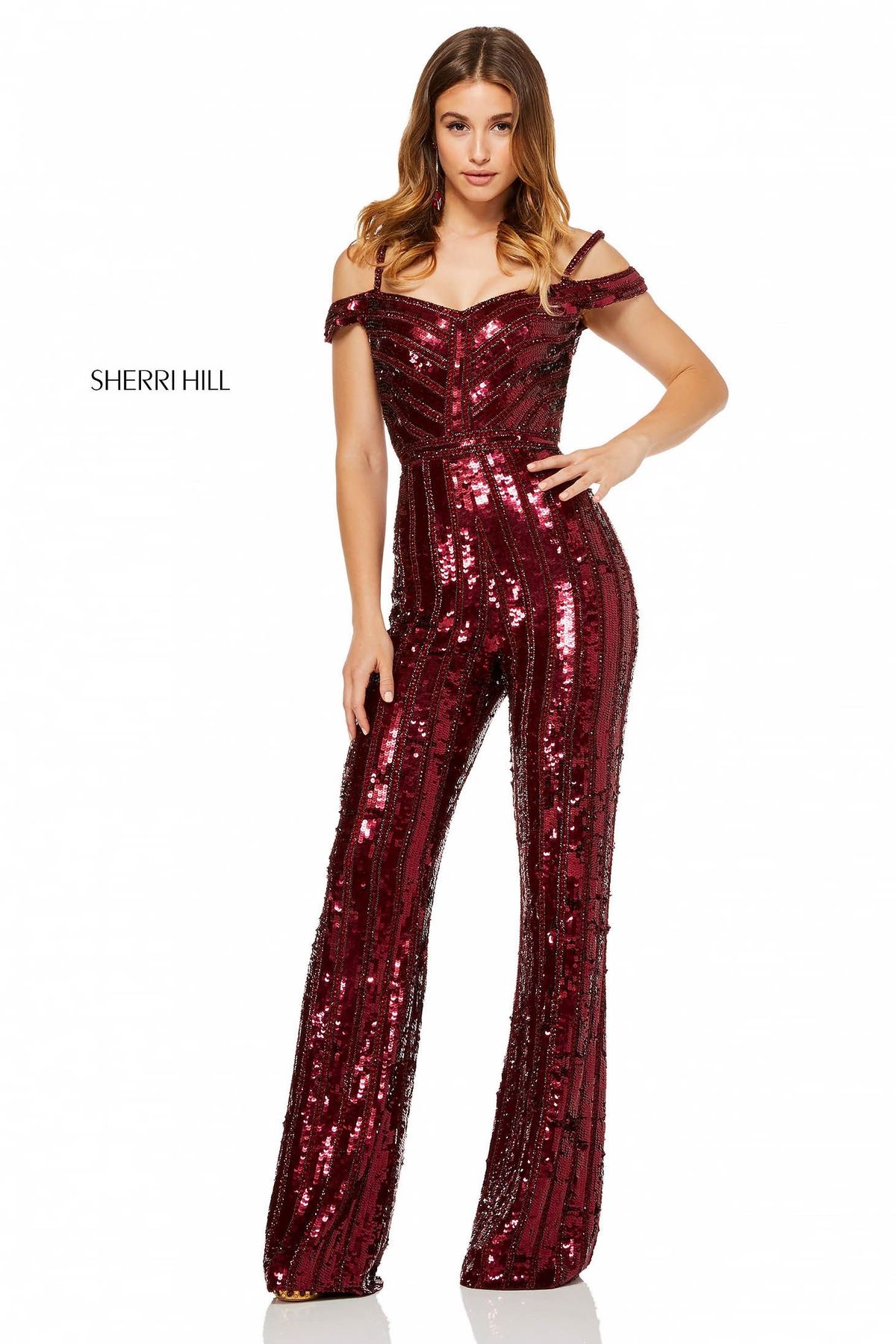 Sherri Hill Size 0 Sequined Burgundy Red Formal Jumpsuit on Queenly