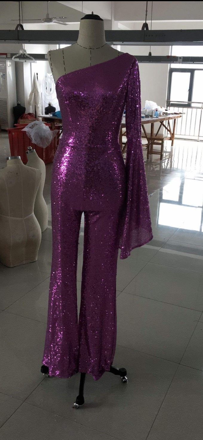 Size 8 Sequined Purple Formal Jumpsuit on Queenly