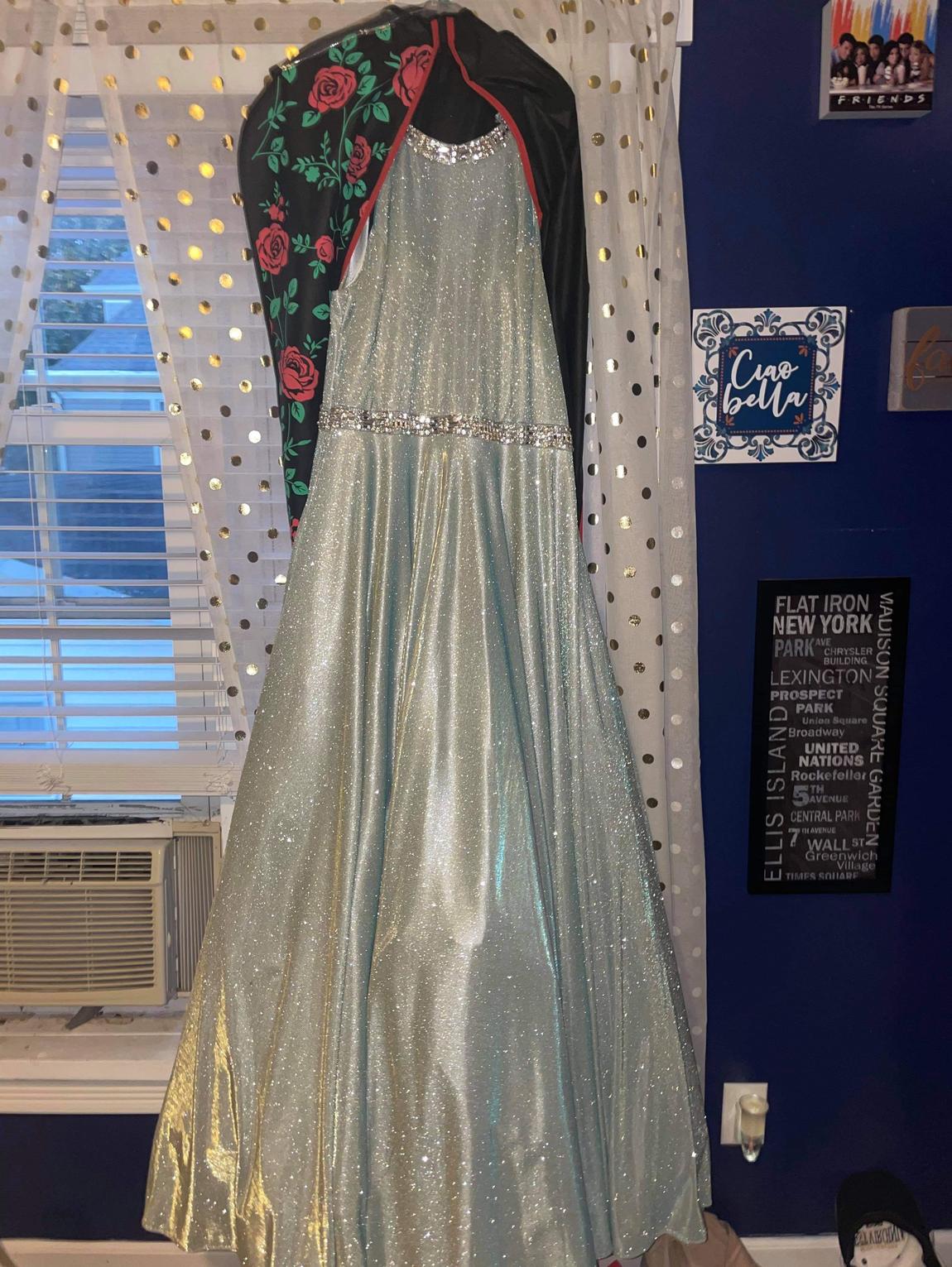 Plus Size 22 Prom Sequined Turquoise Multicolor Ball Gown on Queenly