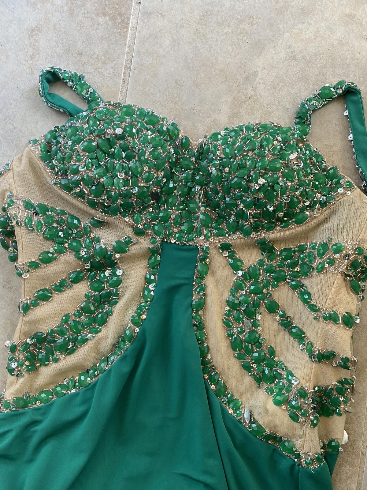 Size 6 Sheer Green Side Slit Dress on Queenly