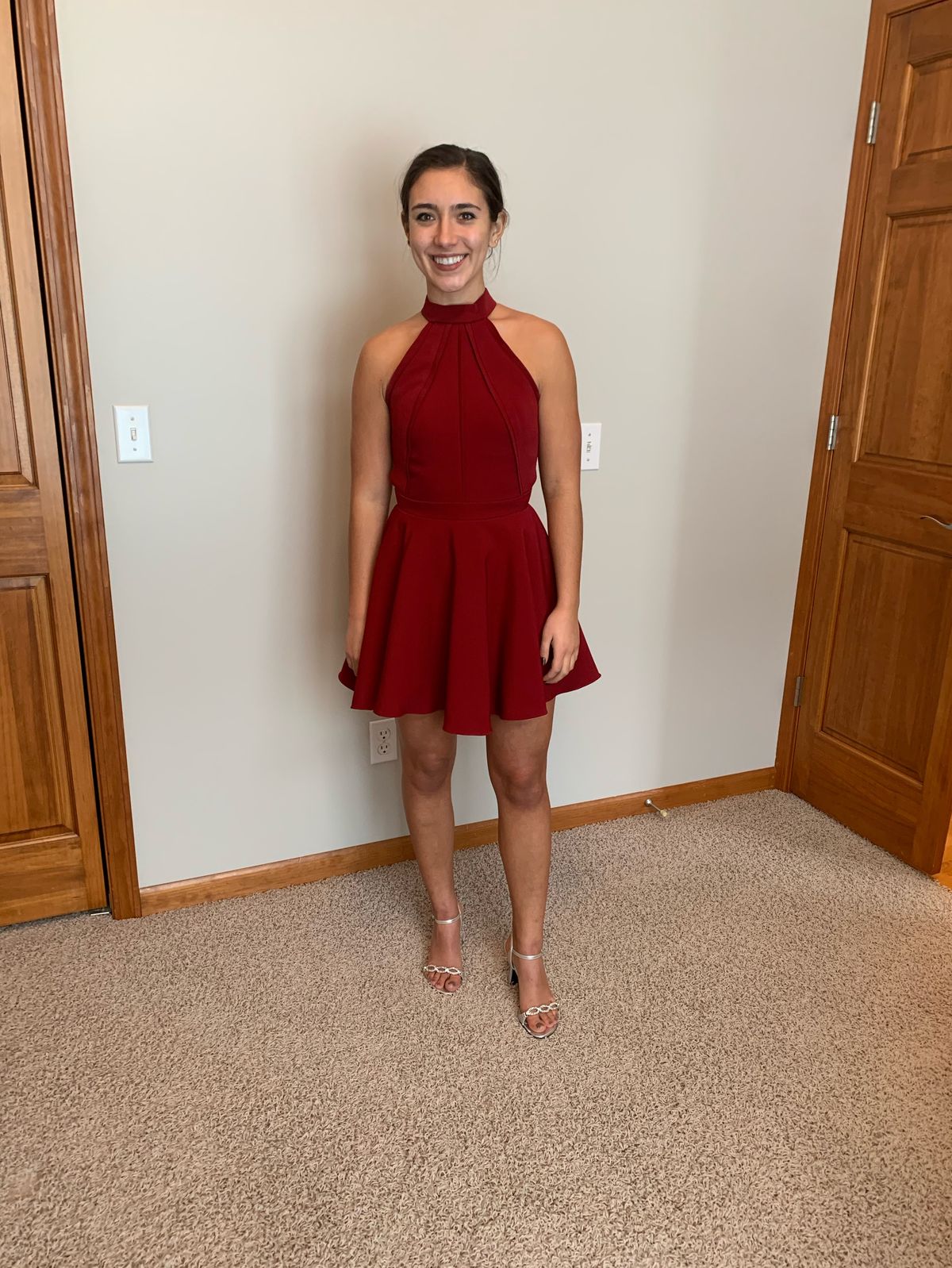 Sherri Hill Size 0 Homecoming Halter Satin Burgundy Red Cocktail Dress on Queenly