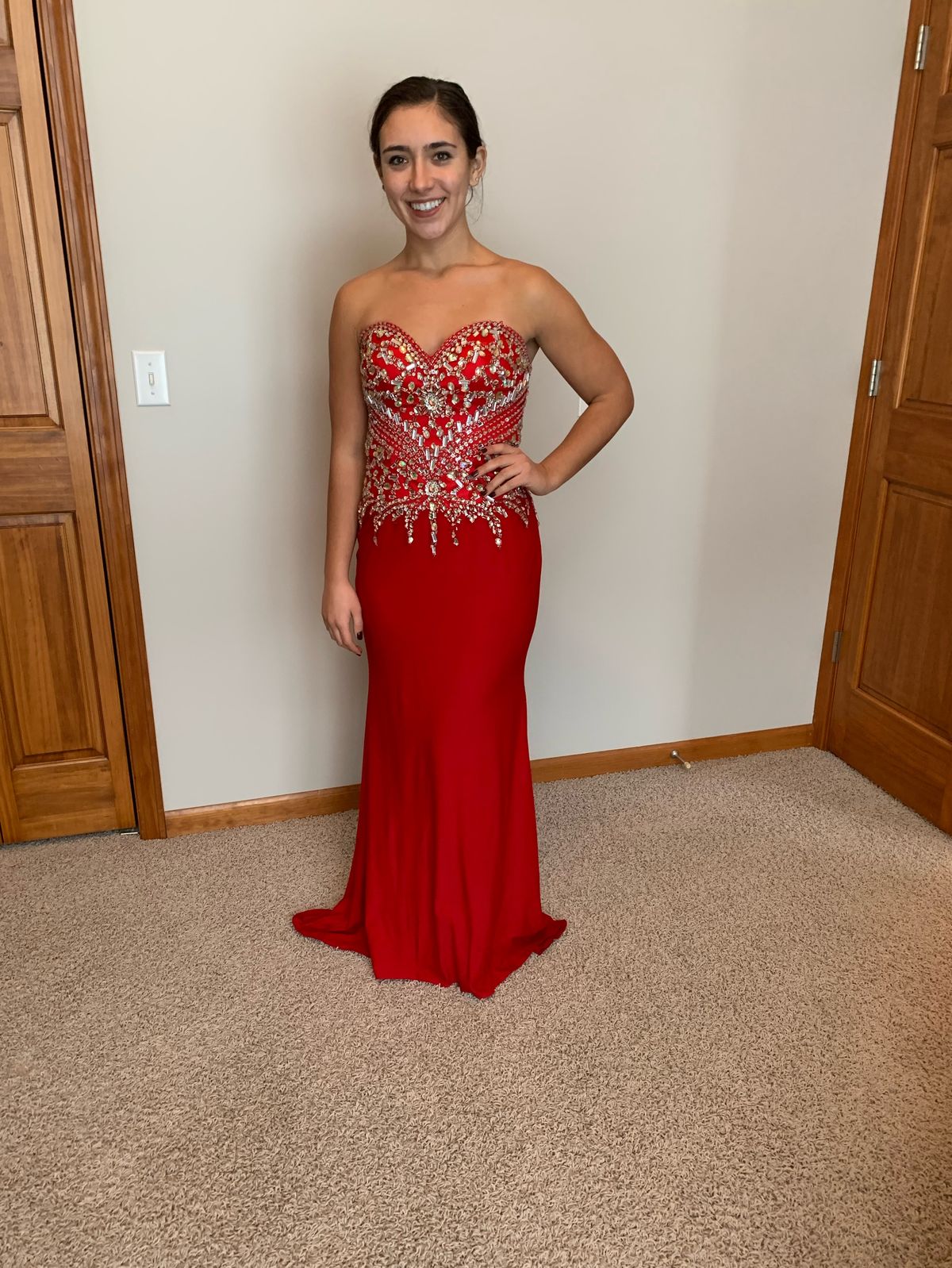 Juliet Size 2 Prom Sequined Red Floor Length Maxi on Queenly