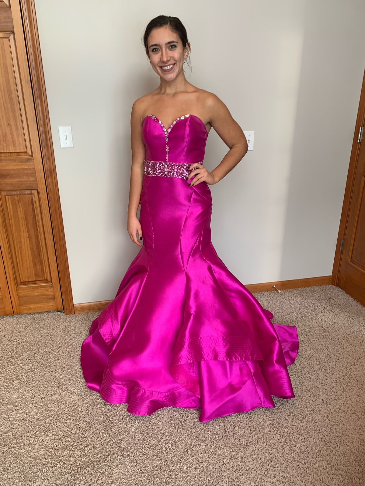 Mac Duggal Size 2 Prom Sequined Hot Pink Mermaid Dress on Queenly