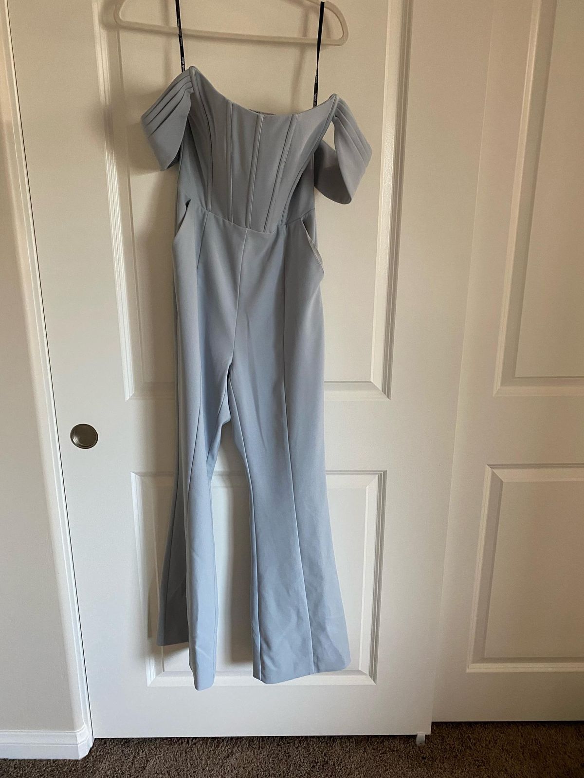 Lavish Alice Size 4 Pageant Interview Off The Shoulder Light Blue Formal Jumpsuit on Queenly