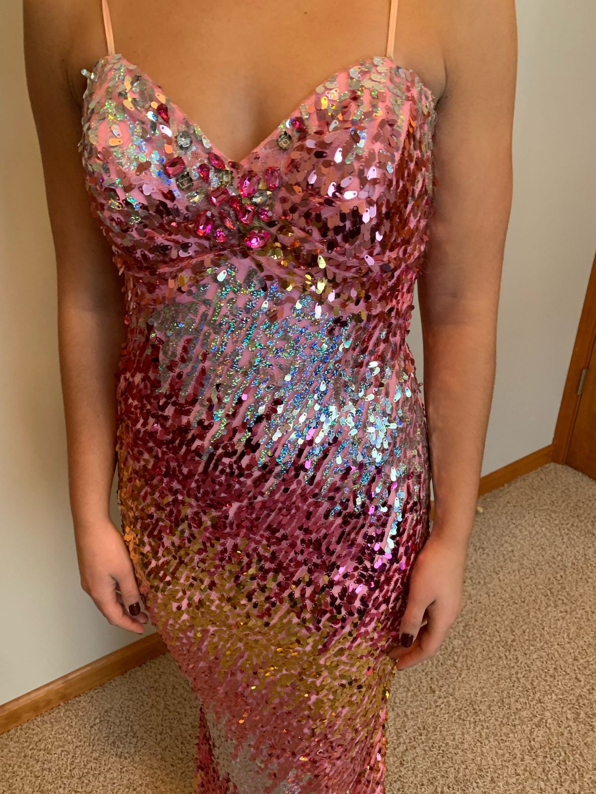Jovani Size 2 Sequined Hot Pink Mermaid Dress on Queenly
