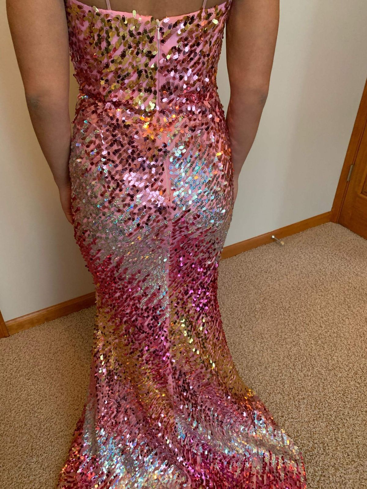 Jovani Size 2 Sequined Hot Pink Mermaid Dress on Queenly