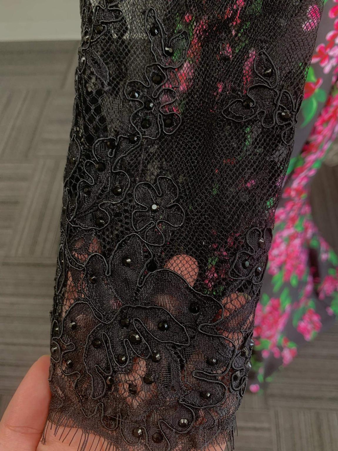 Ellie Wilde Size 4 Prom Long Sleeve Floral Black Mermaid Dress on Queenly