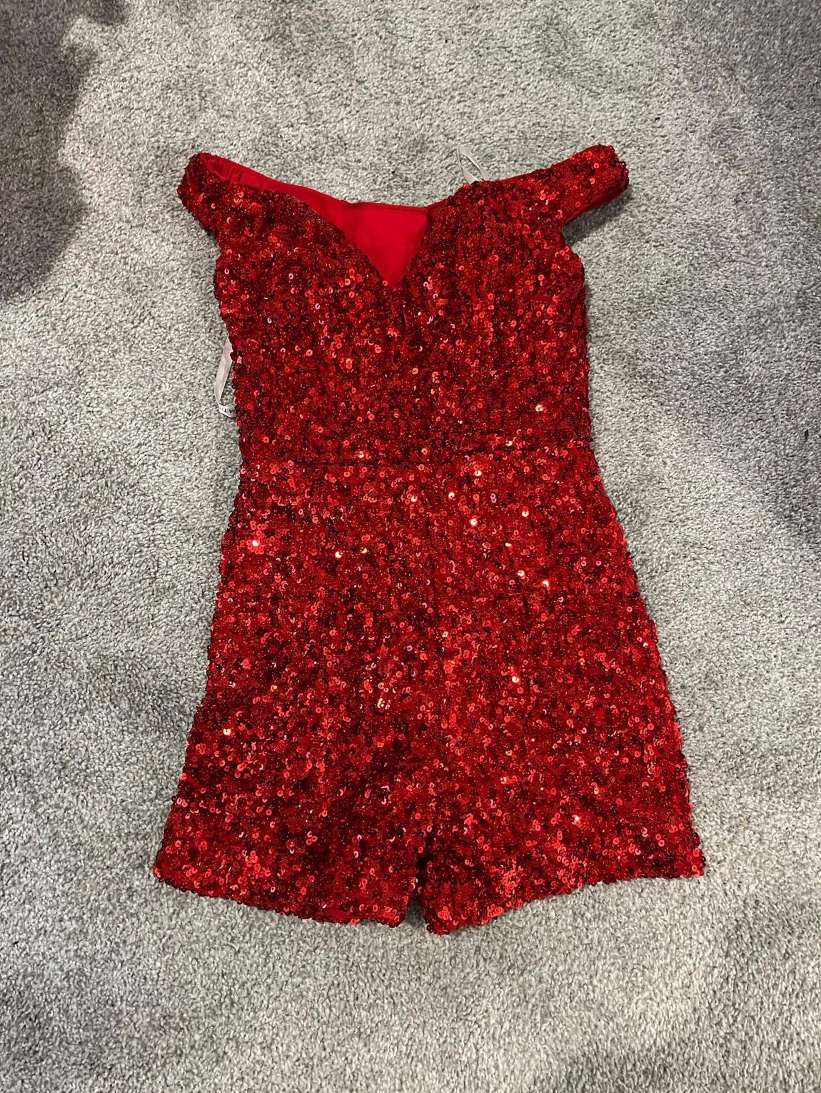 Sophia Thomas Size 00 Sequined Red Formal Jumpsuit on Queenly