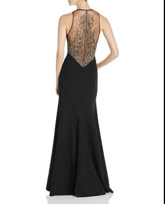 Ellie Tahari Size 0 Prom Plunge Sequined Black A-line Dress on Queenly