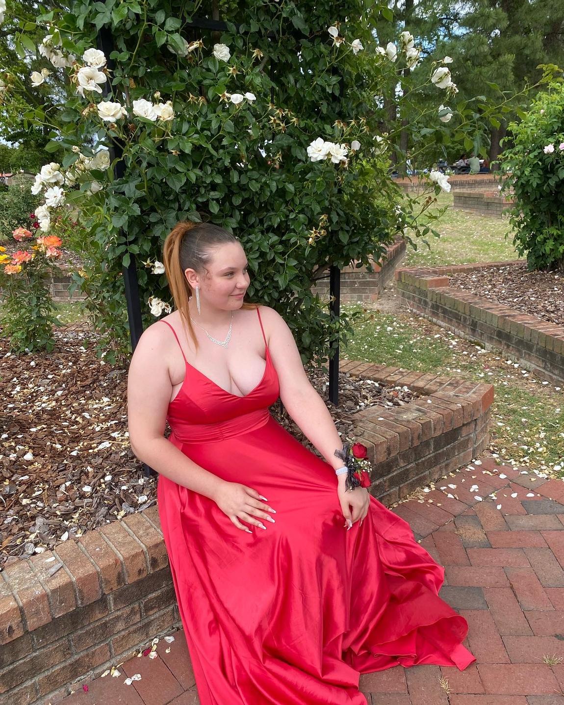 Size 14 Prom Red A-line Dress on Queenly