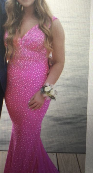 Johnathan Kayne Size 10 Prom Sequined Hot Pink Mermaid Dress on Queenly