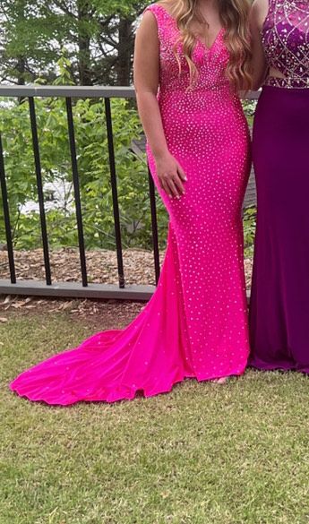 Johnathan Kayne Size 10 Prom Sequined Hot Pink Mermaid Dress on Queenly