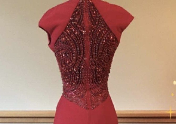 Sherri Hill Size 6 Bridesmaid Cap Sleeve Sequined Red Dress With Train on Queenly