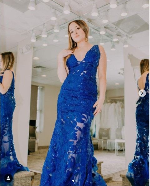 Jovani Size 10 Prom Sheer Royal Blue Dress With Train on Queenly