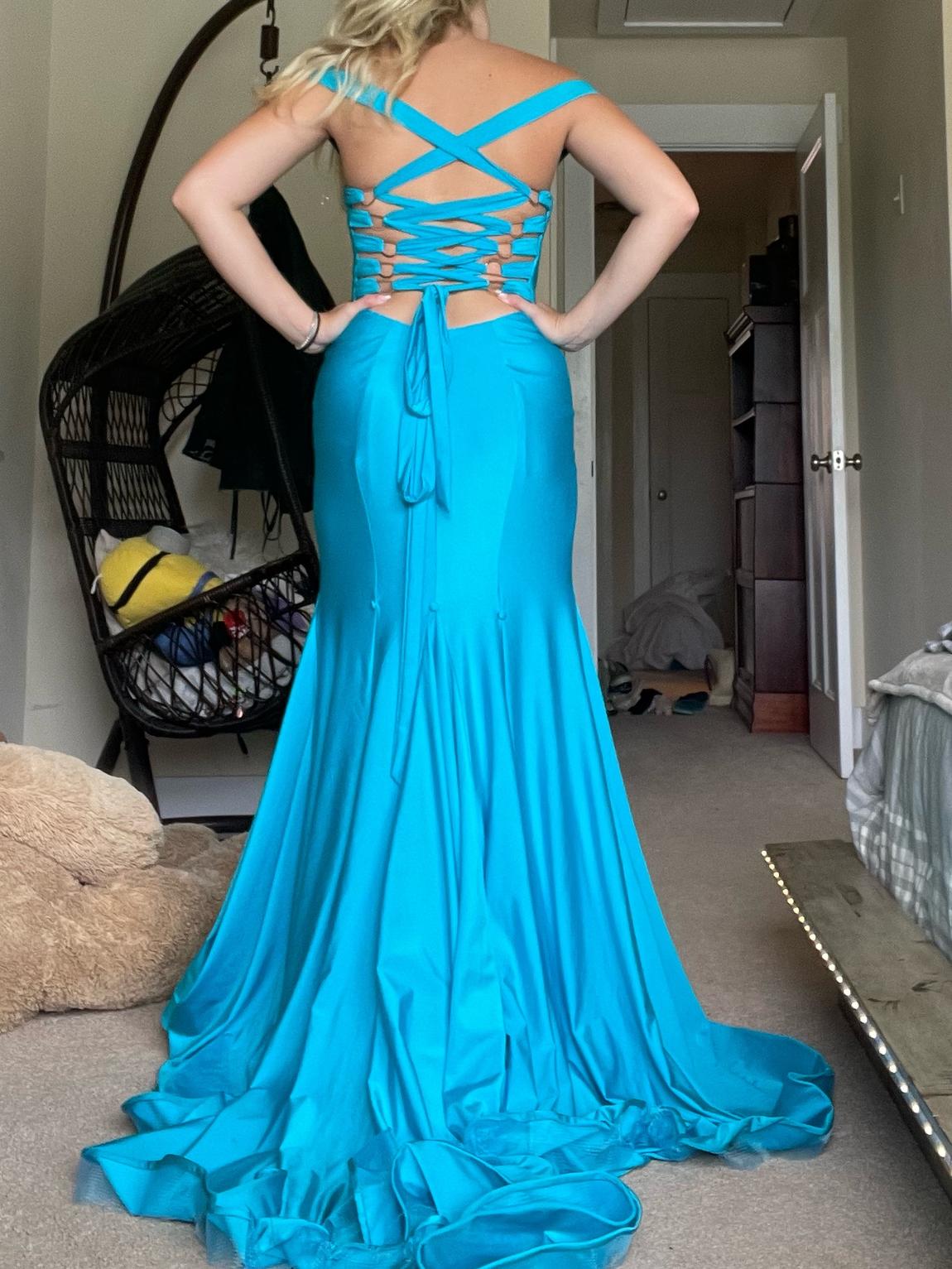 Madison James Size 4 Prom Turquoise Blue Mermaid Dress on Queenly