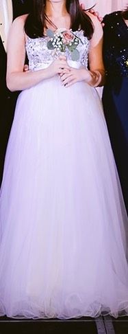 Formal Gallery Size 8 Prom Sequined White A-line Dress on Queenly