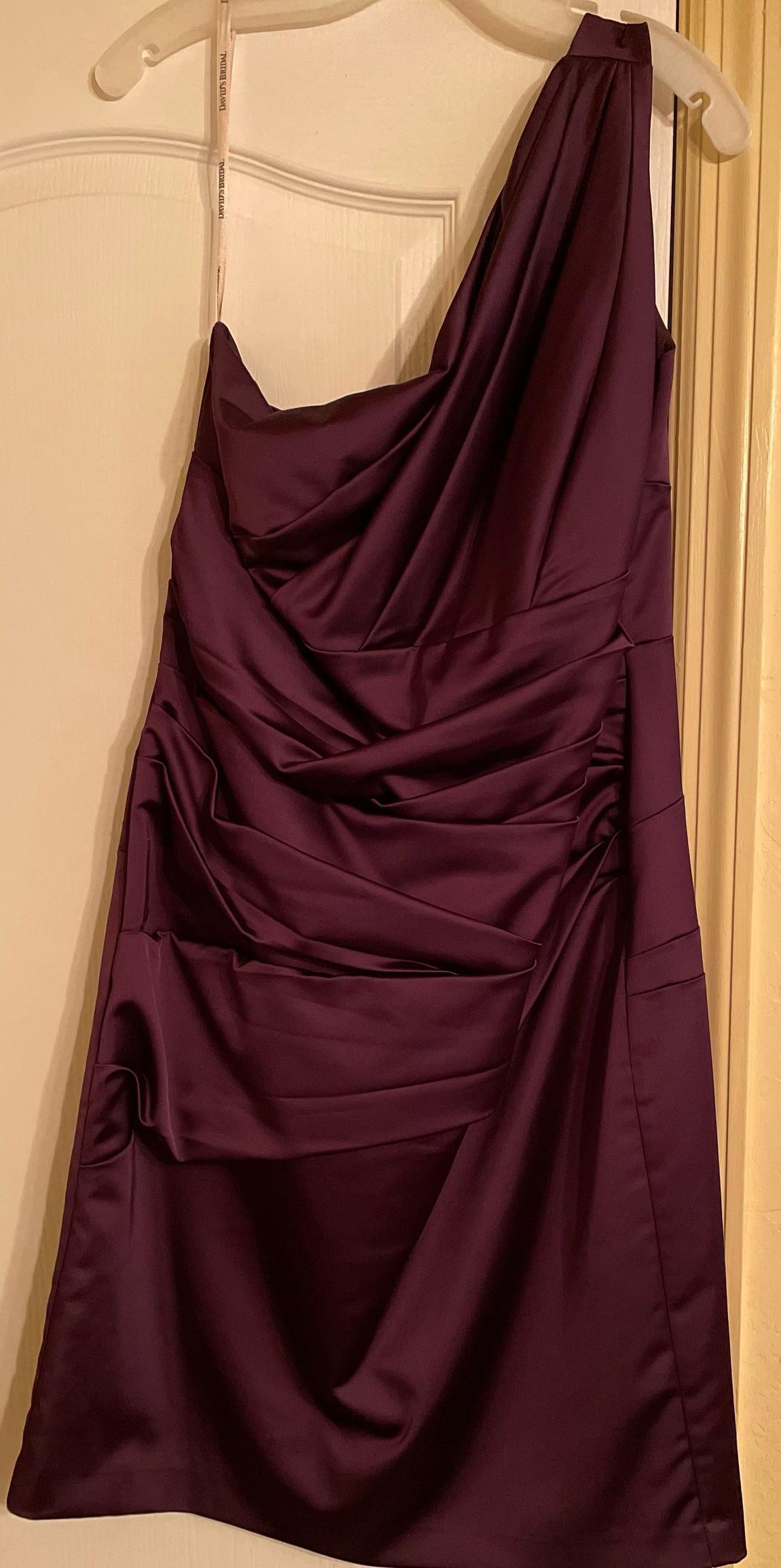 David's Bridal Plus Size 16 Bridesmaid Satin Purple Cocktail Dress on Queenly