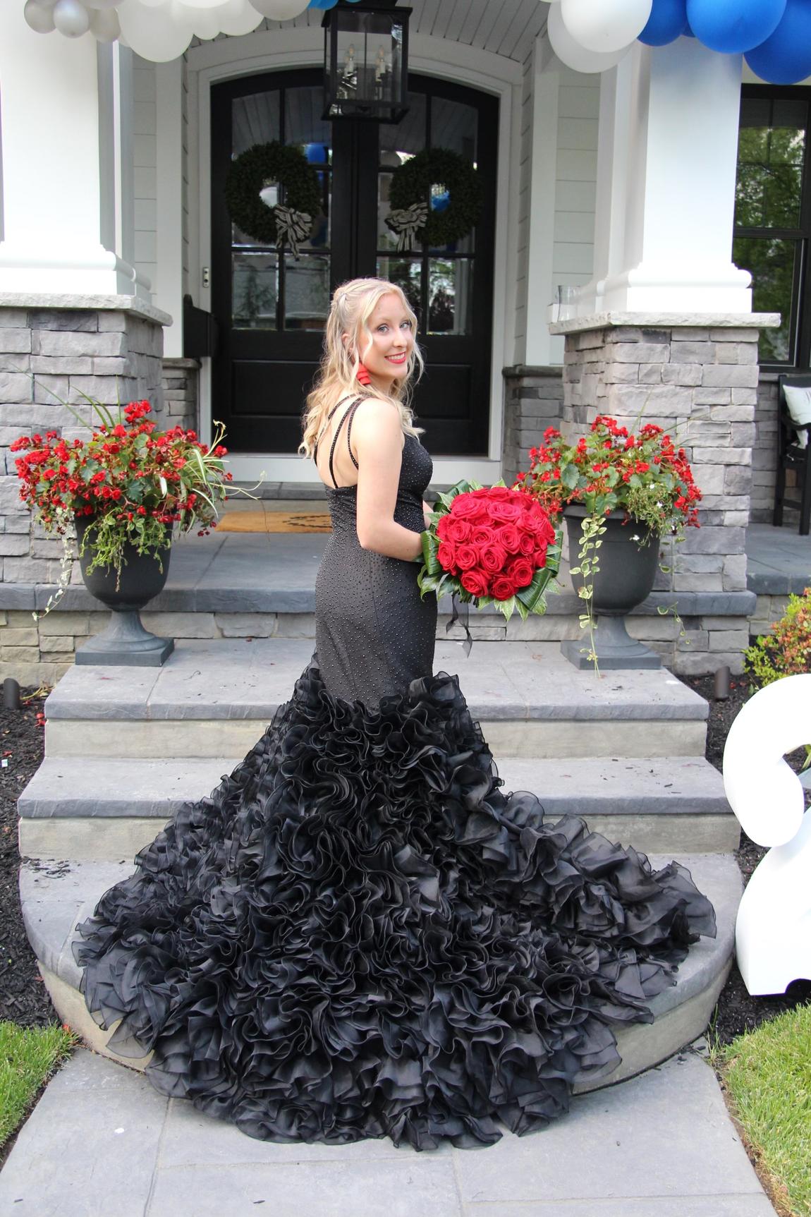 Style 54979 Sherri Hill Size 6 Bridesmaid One Shoulder Sequined Black Side Slit Dress on Queenly