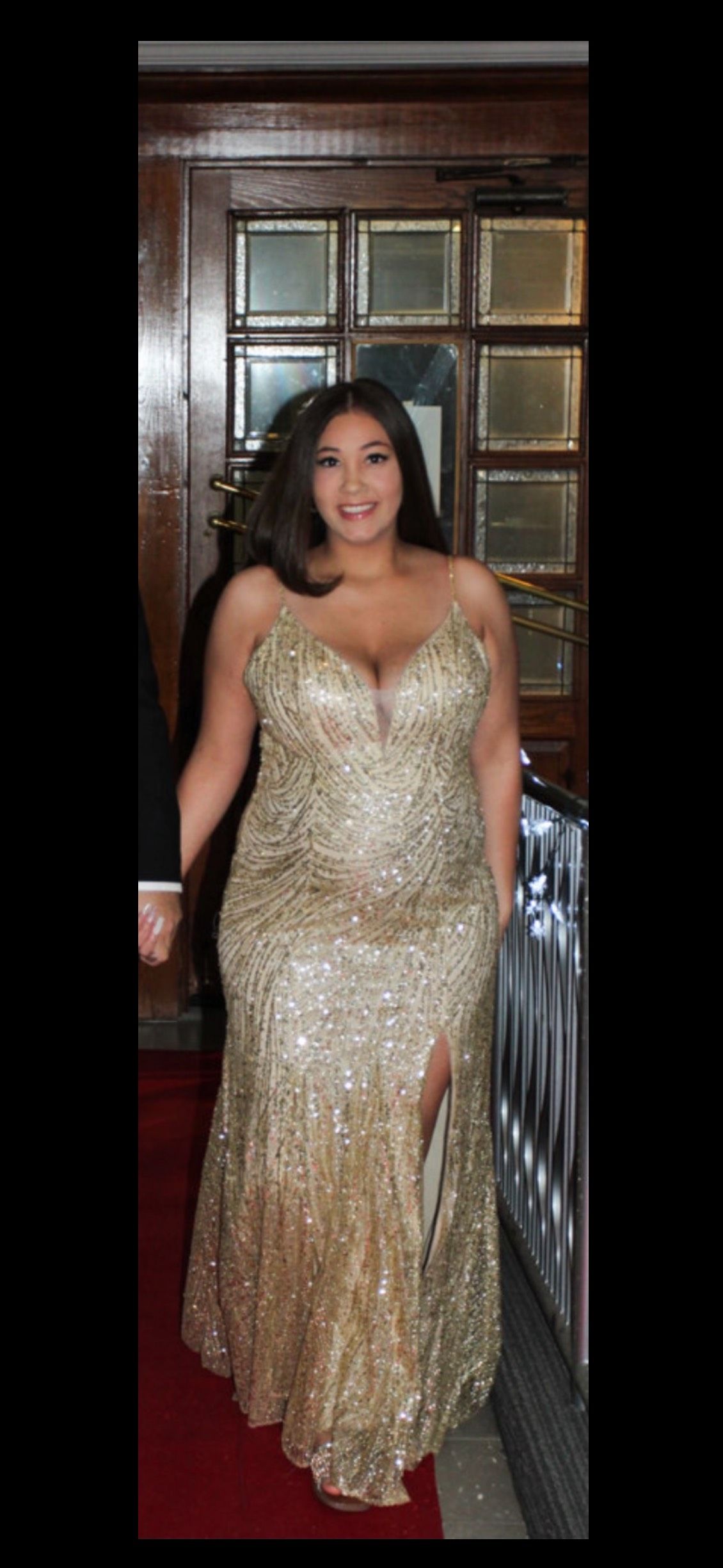 Plus Size 16 Gold Side Slit Dress on Queenly