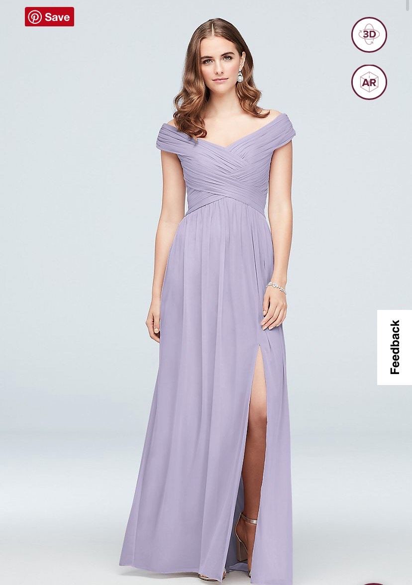 David's Bridal Size 2 Bridesmaid Off The Shoulder Purple Side Slit Dress on Queenly