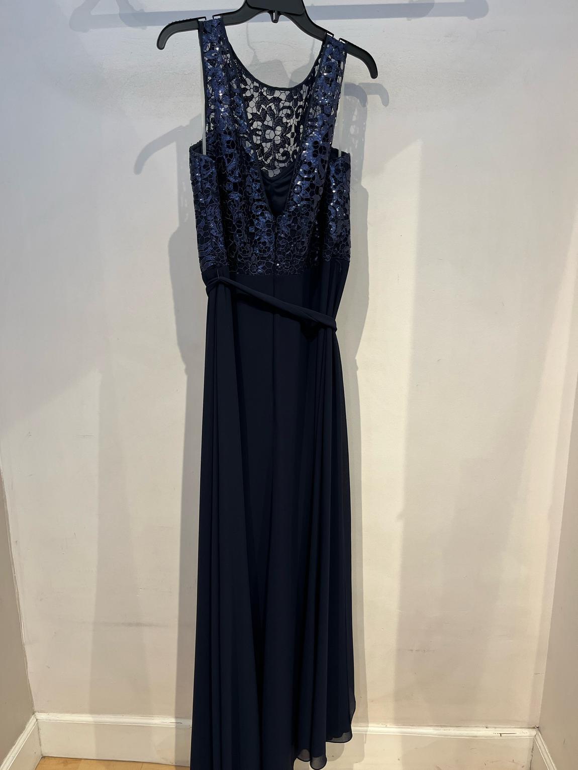Amsale Size 14 Bridesmaid Lace Navy Blue A-line Dress on Queenly