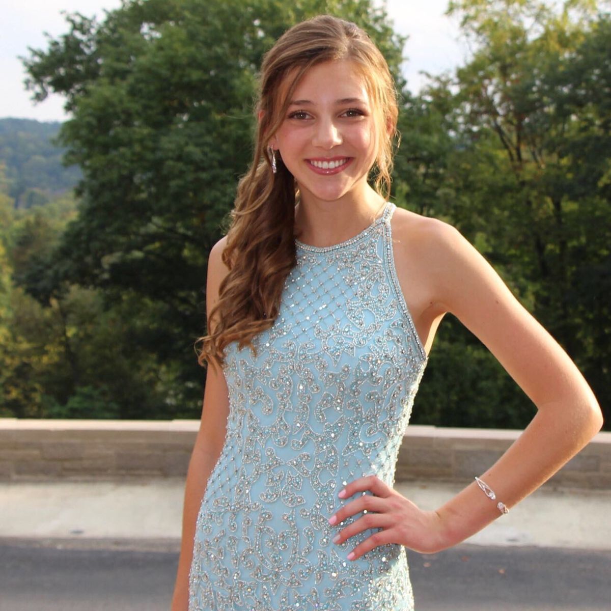 Sherri Hill Size 00 Homecoming Halter Lace Light Blue Cocktail Dress on Queenly