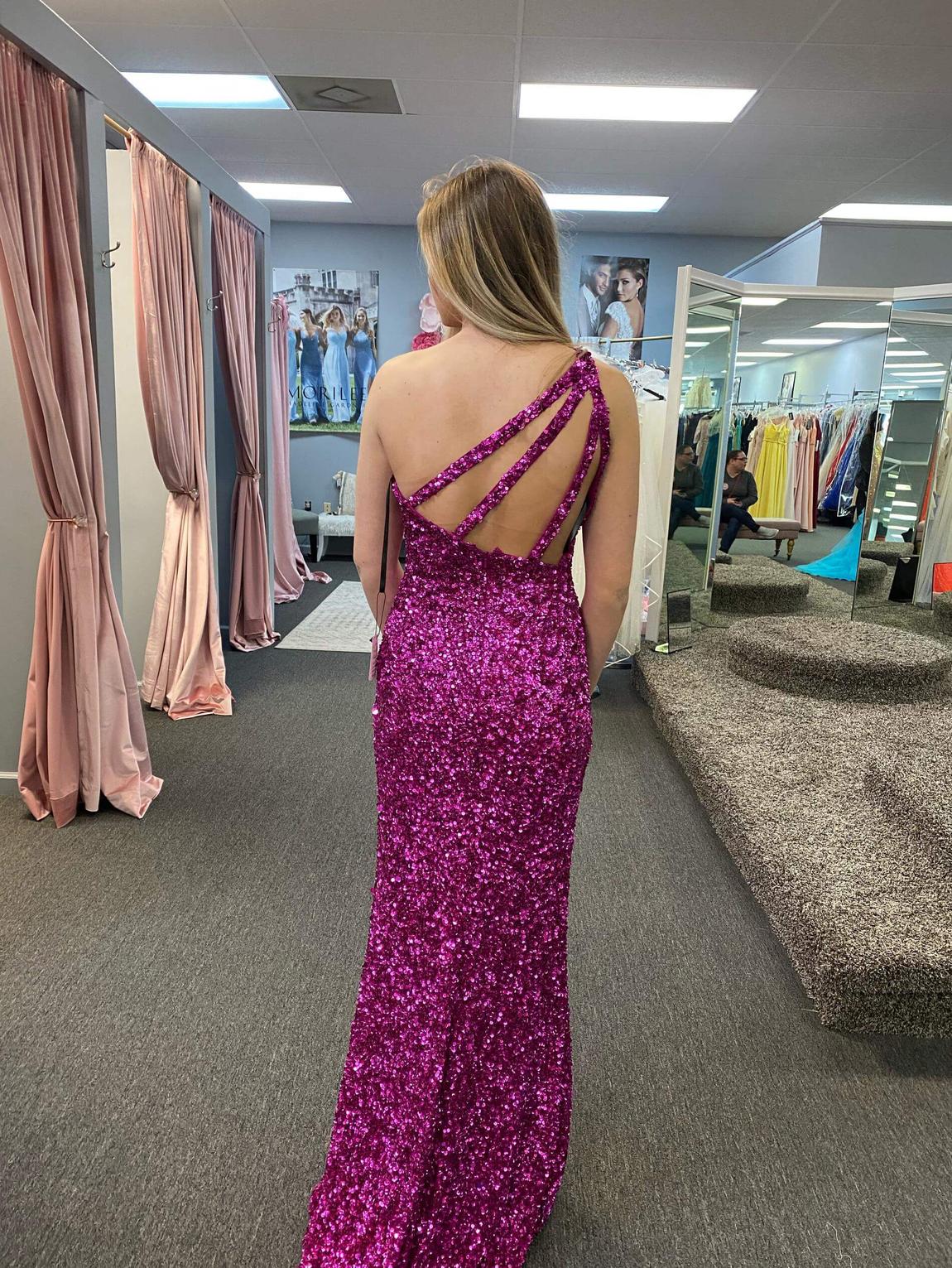 Sherri Hill Size 2 Bridesmaid One Shoulder Sequined Purple Side Slit Dress on Queenly