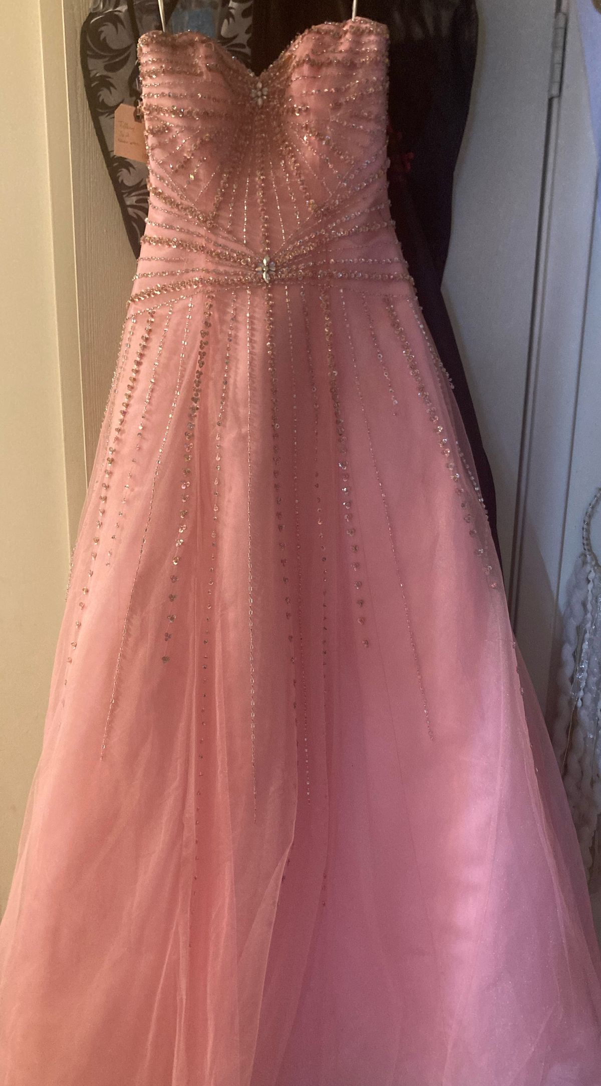 Tiffany Designs Size 4 Prom Strapless Sequined Hot Pink A-line Dress on Queenly