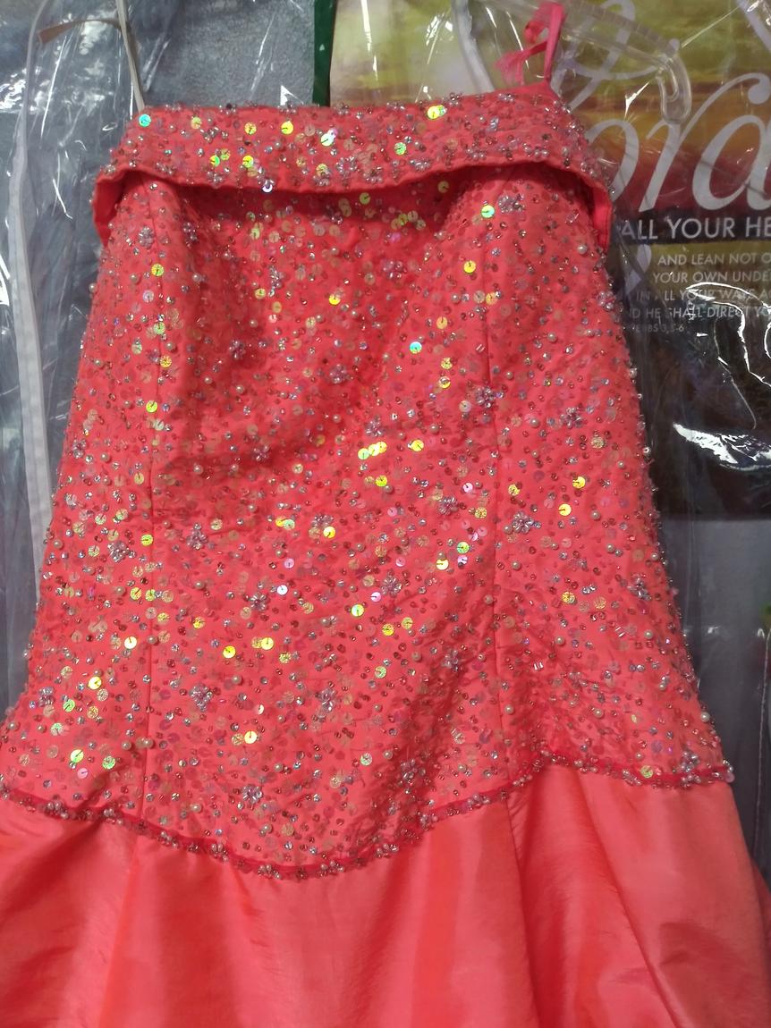Size 12 Prom Strapless Sequined Coral Ball Gown on Queenly