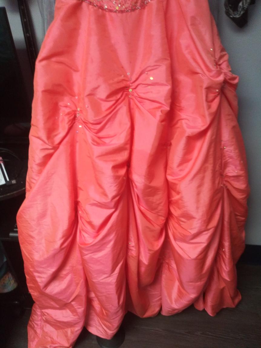 Size 12 Prom Strapless Sequined Coral Ball Gown on Queenly