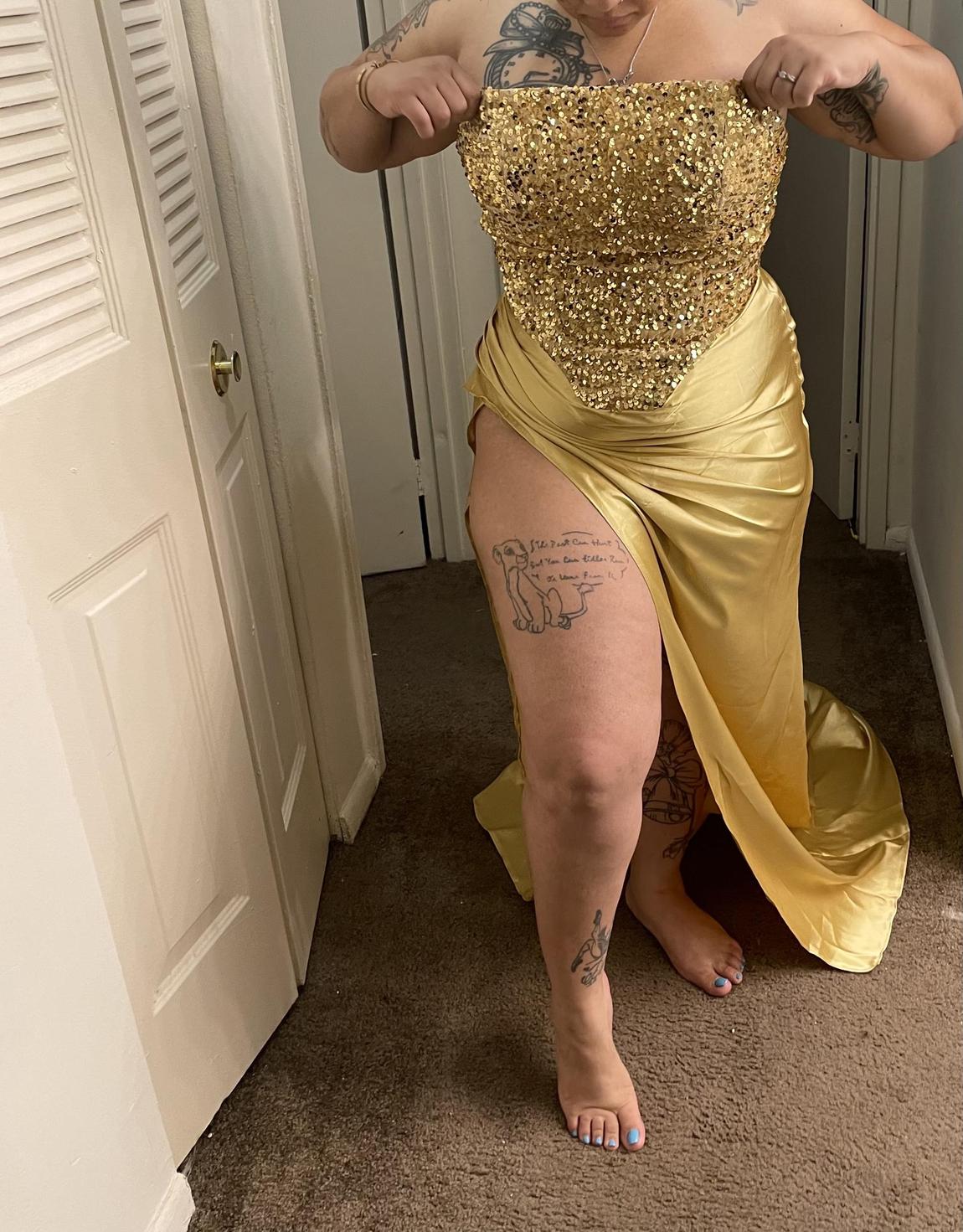 Plus Size 18 Gold Side Slit Dress on Queenly