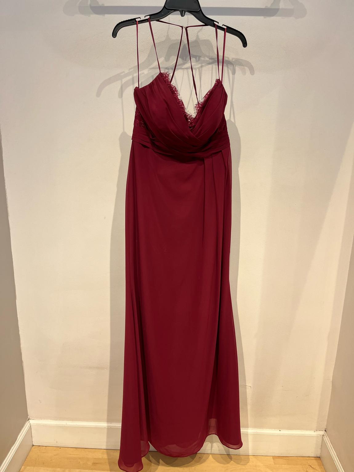 Hayley Paige Size 10 Bridesmaid Lace Burgundy Red A-line Dress on Queenly