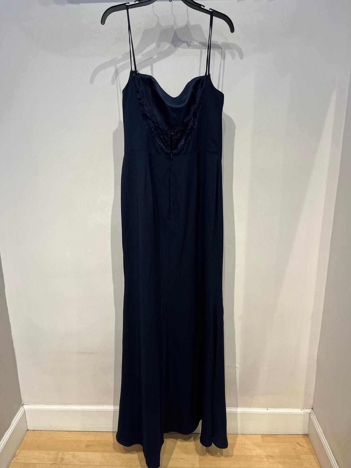 Hayley Paige Size 12 Bridesmaid Lace Navy Blue Floor Length Maxi on Queenly