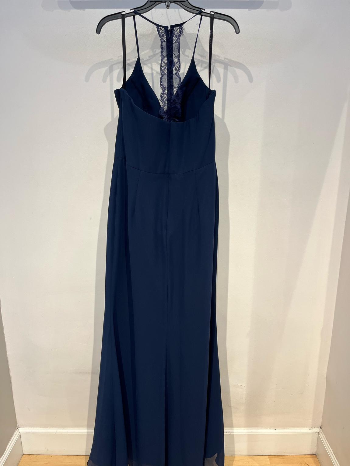 Hayley Paige Size 12 Bridesmaid Lace Navy Blue A-line Dress on Queenly