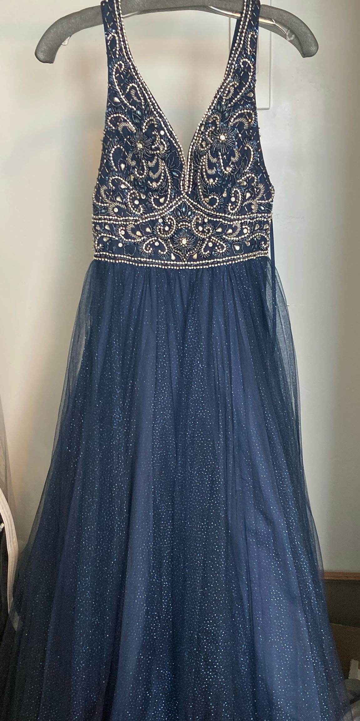 Size 4 Prom Navy Blue Ball Gown on Queenly