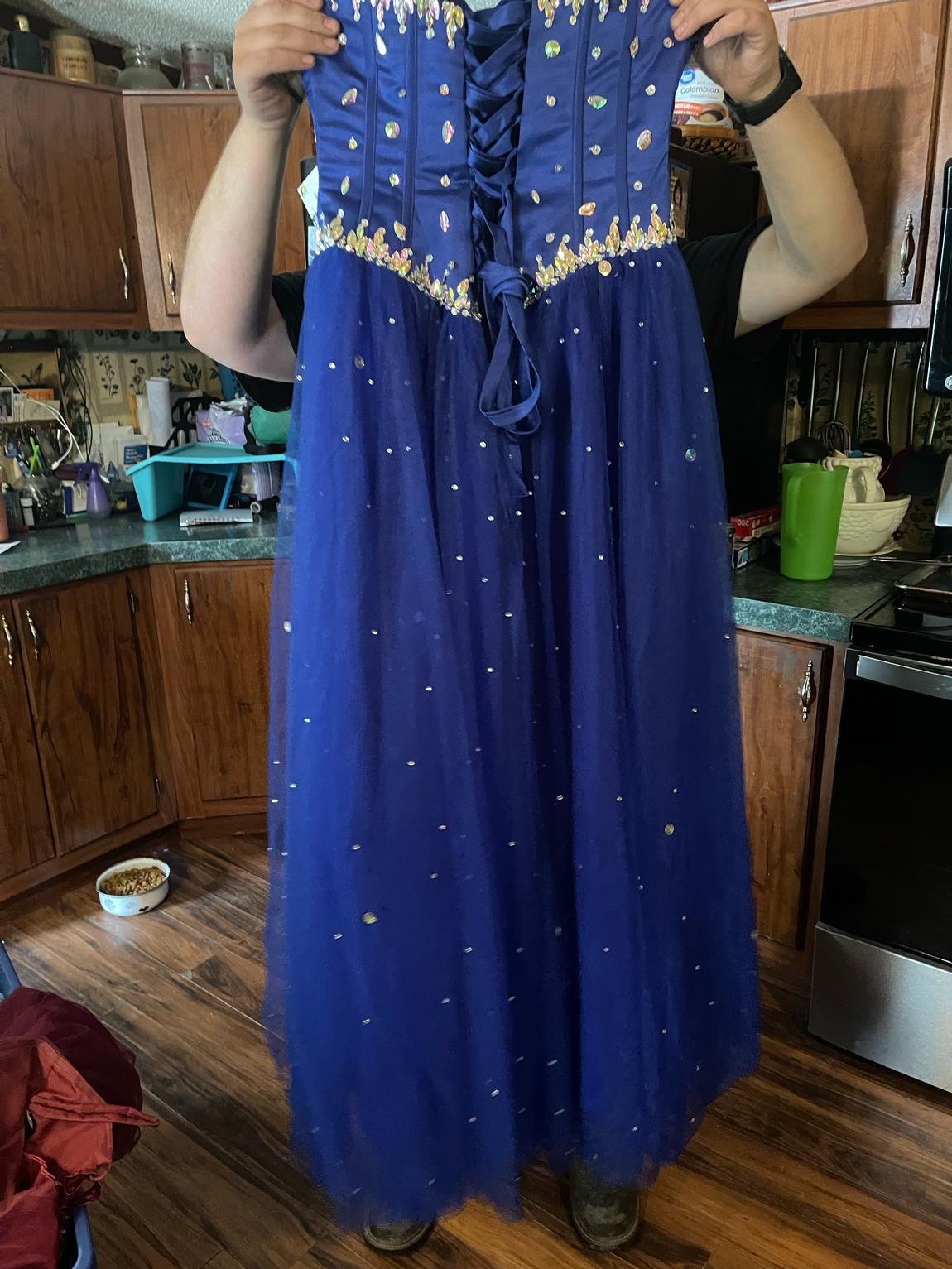 Size 10 Prom Sequined Blue Ball Gown on Queenly