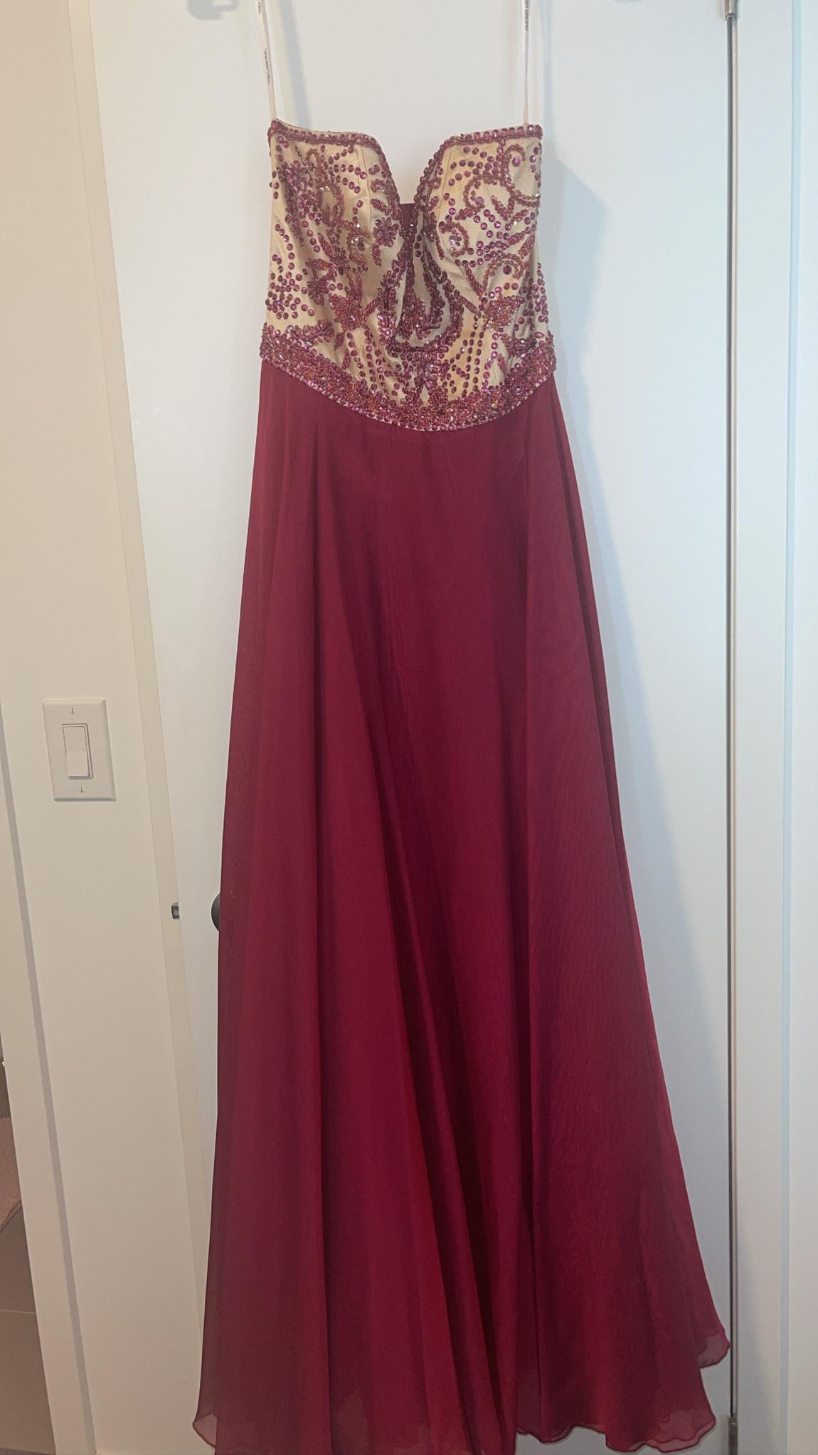 Sherri Hill Size 4 Prom Strapless Sequined Burgundy Red A-line Dress on Queenly