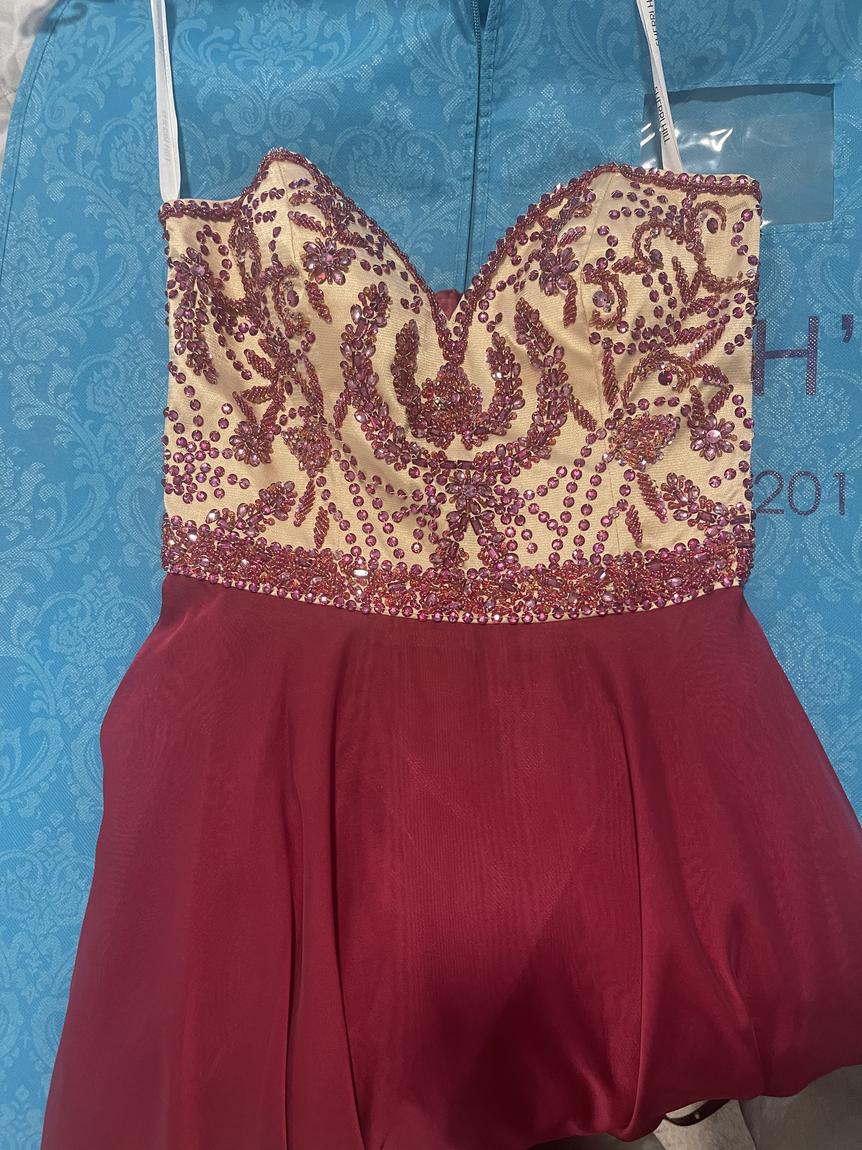 Sherri Hill Size 4 Prom Strapless Sequined Burgundy Red A-line Dress on Queenly