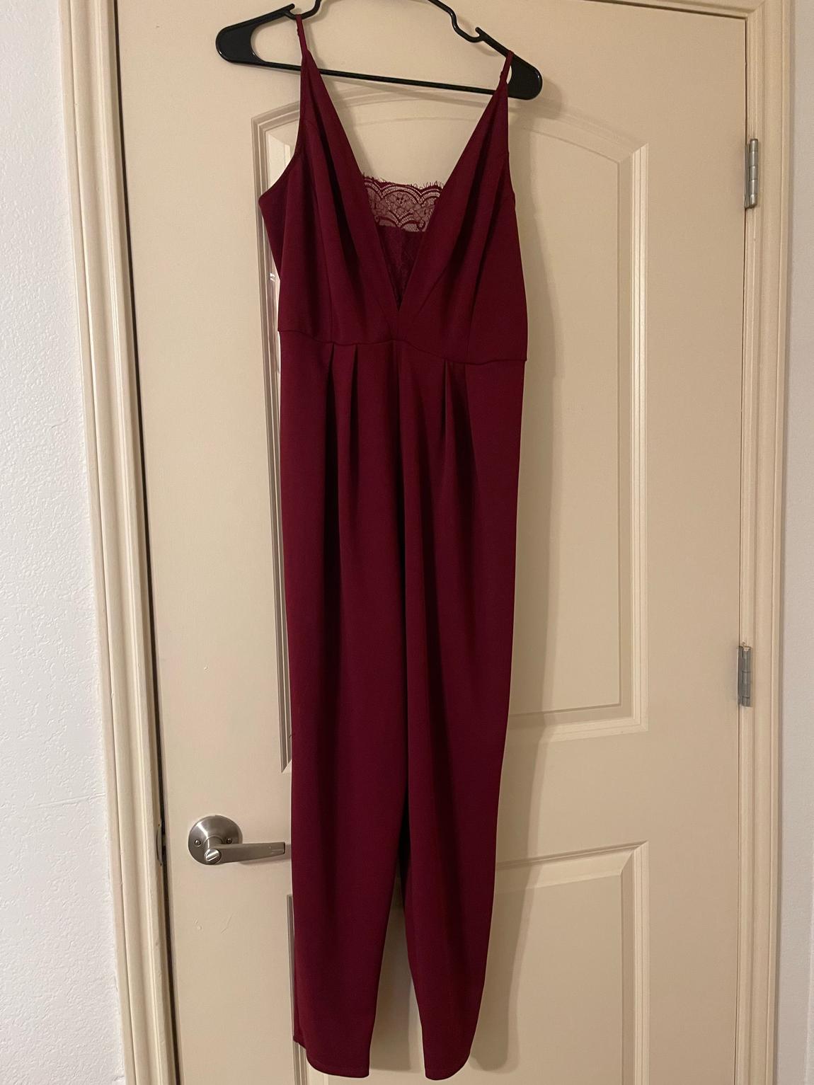 Plus Size 16 Lace Burgundy Red Formal Jumpsuit on Queenly