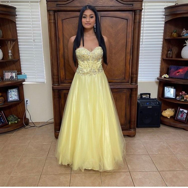 Fiesta Size 2 Prom Strapless Yellow Ball Gown on Queenly
