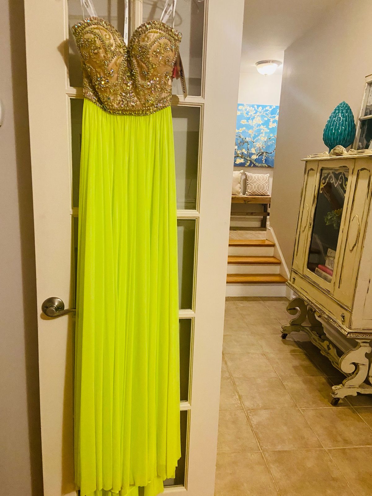 Tiffany Designs Size 2 Prom Strapless Lime Yellow A-line Dress on Queenly