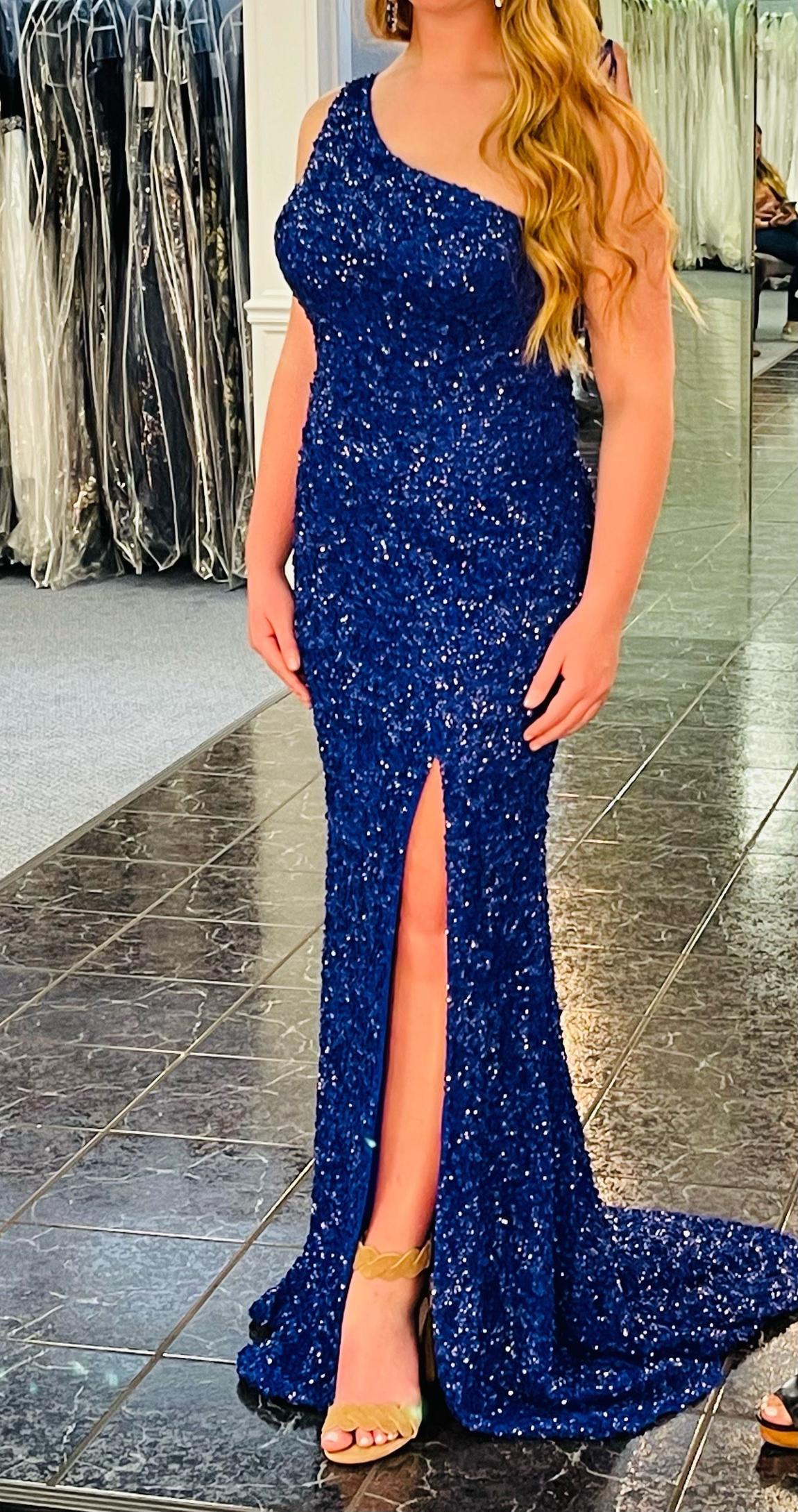 Sherri Hill Size 6 Prom Sequined Blue Floor Length Maxi on Queenly