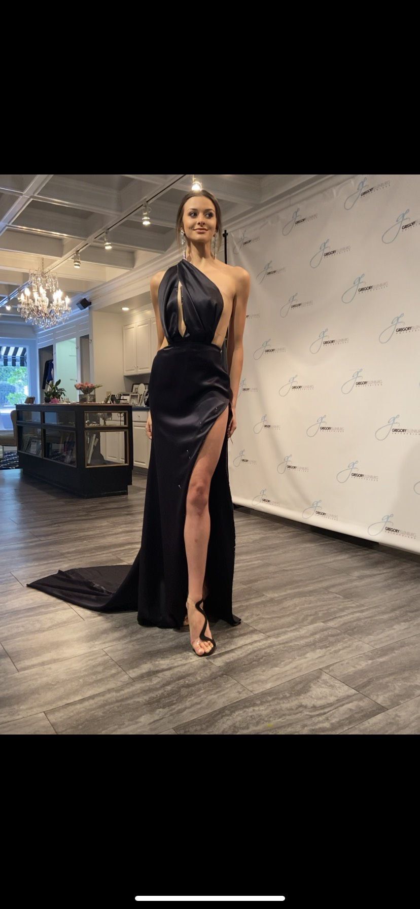 Gregory Ellenburg Size 2 Prom One Shoulder Sheer Black Side Slit Dress on Queenly